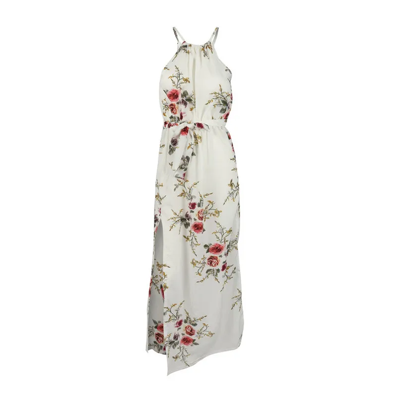 2019 Womens Floral Print Halter Dress Summer Women Boho Maxi Long Dress Split Beach Long Vestidos Dress Plus Size XL 2019 Womens Floral Print Halter Dress Summer Women Boho Maxi Long Dress Split Beach Long Vestidos Dress Plus Size XL