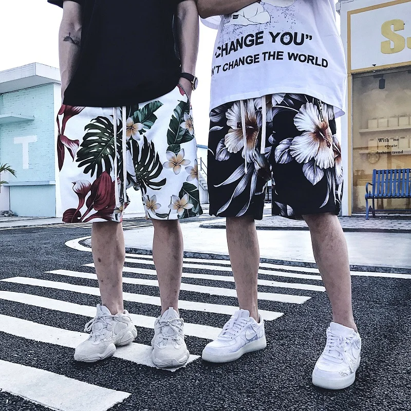 Summer couple tide brand hip hop flower camouflage floral loose sports shorts men's beach pants tide knee length