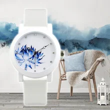 2017 girl reward Enmex temporary Lotus chinese language type authentic design Oriental Sleek Underglaze blue style quartz watches