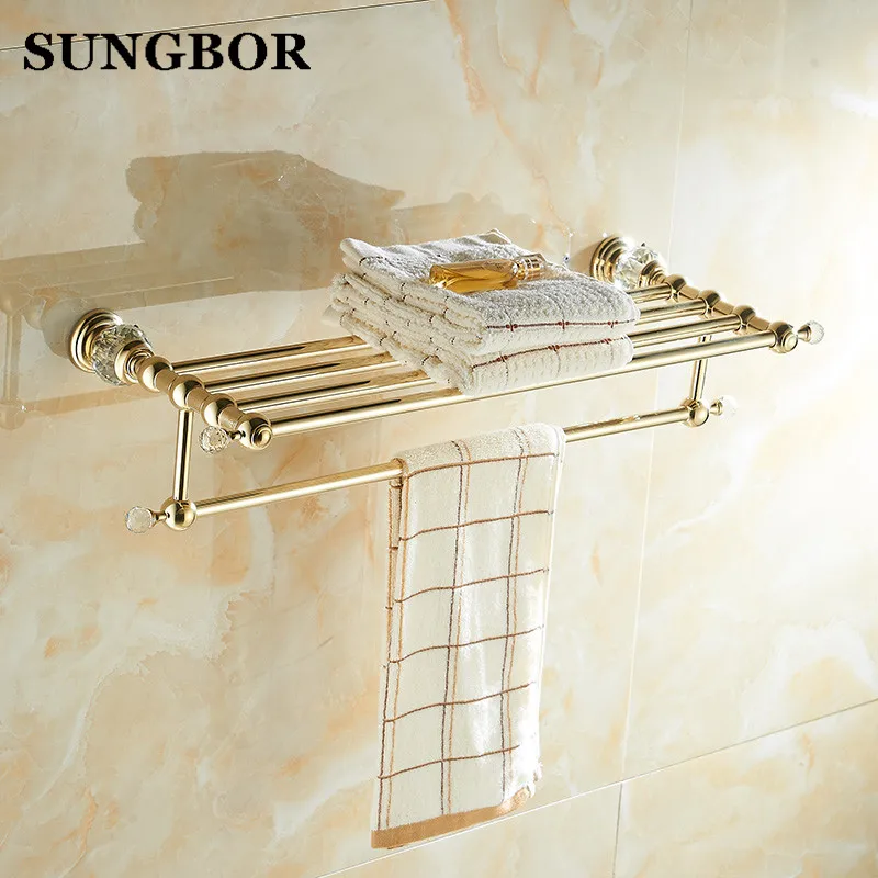 Настенный стеллаж для полотенец аксессуары для ванной комнаты продукты кристалл и золотой держатель для полотенец продукт SH-99912K