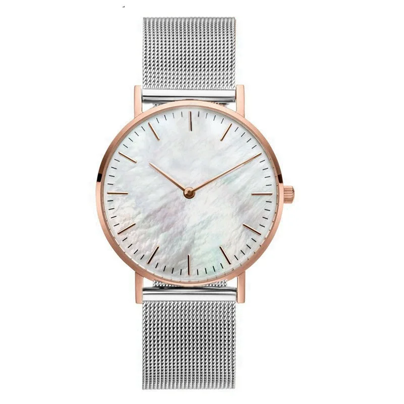 Somsoar Ювелирные изделия Белый Seashell для женщин часы с нержавеющая сталь сетки браслет матч сетки Шарм и браслет
