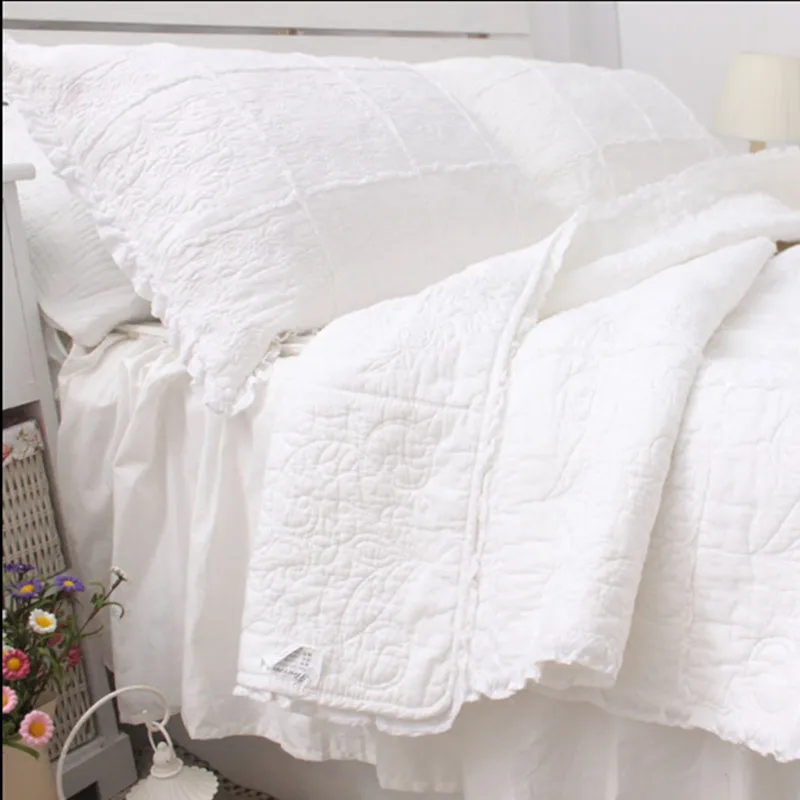 

Free shipping new arrival 3pcs European style 100%cotton solid color white embroidery plain patchwork quilt full queen size