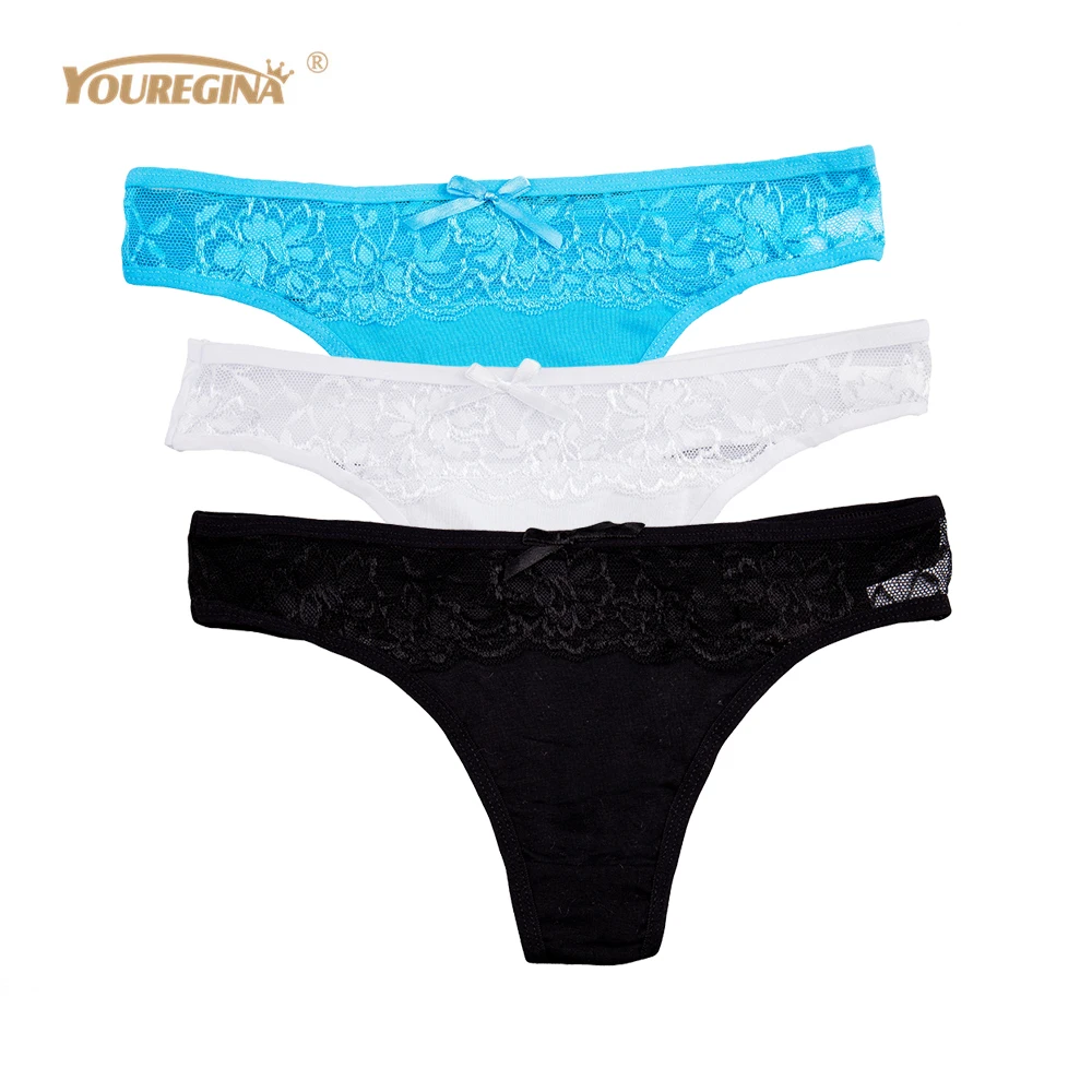 

YOUREGINA Women Thongs and G Strings Sexy Lace Transparent Panties Cotton Seamless Underwear Tanga Femme Lingerie 3pcs/lot