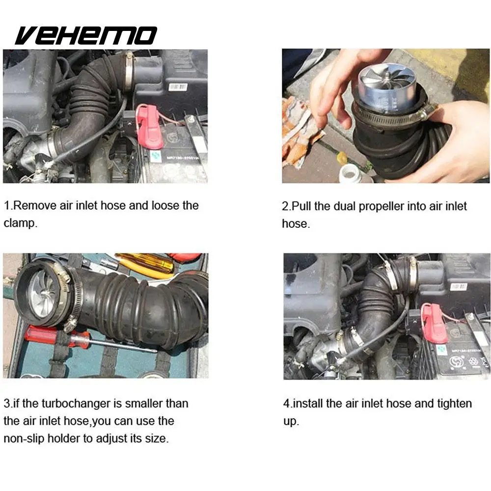 Vehemo турбонатор из алюминиевого сплава, газовый Очиститель Топлива, Нагнетатель турбо, универсальный вентилятор, комплект, торнадо, автоматический прочный воздухозаборник