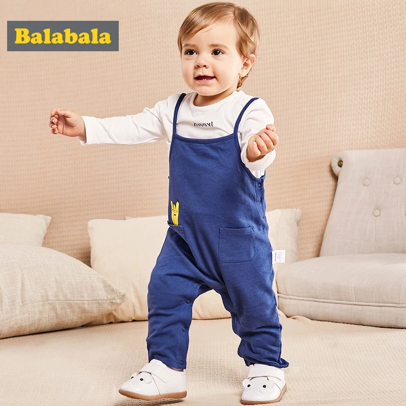 

Balabala baby boys girls clothing sets children clothing white t-shirt and overalls infant costume clothes spring newborn set