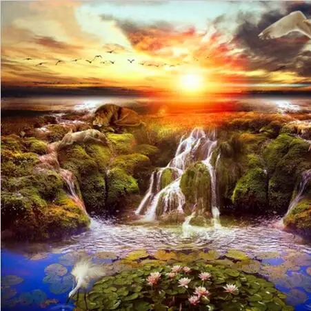 

Sunset River Needlework full embroidery painting cross stitch scenery diy diamond painting kits crystal square diamond