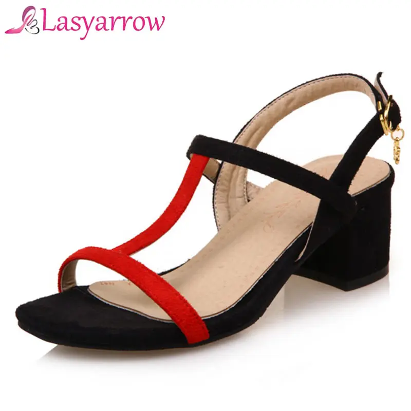 Lasyarrow 2018 New Thick with Sandals Female Summer Open Toe Buckle Roman Shoes Mixed Colors Med-heeled Women Chunky Sandals Lasyarrow 2018 New Thick with Sandals Female Summer Open Toe Buckle Roman Shoes Mixed Colors Med-heeled Women Chunky Sandals