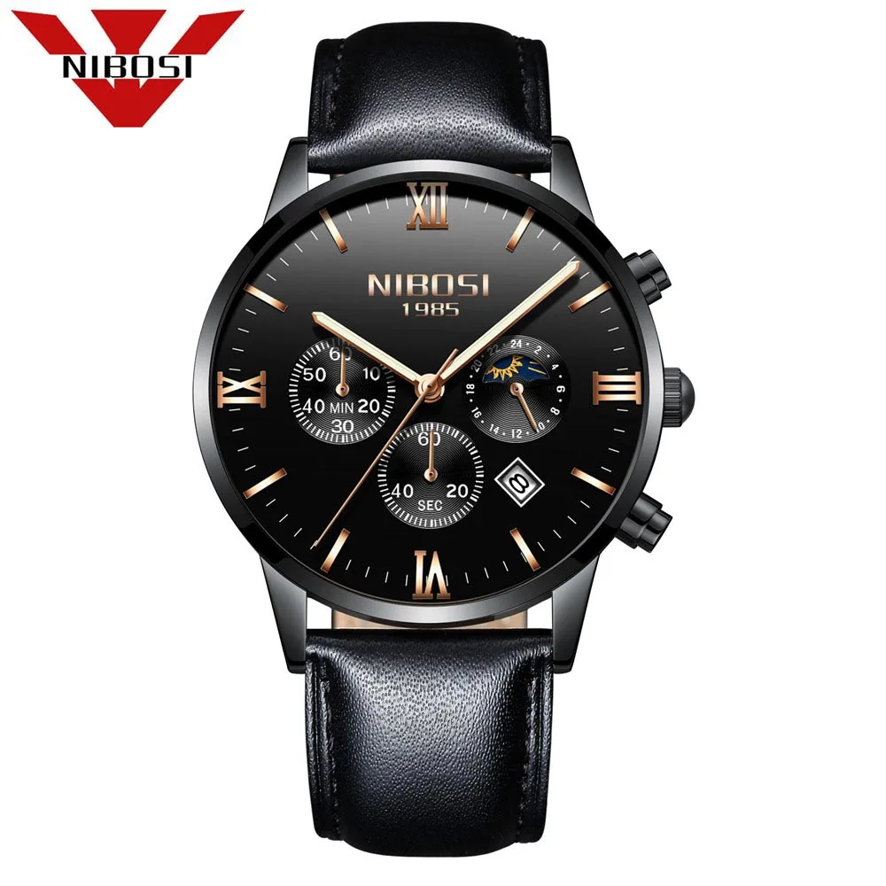 

NIBOSI Mens Watches Top Brand Luxury Leather Waterproof Male Clock Quartz Watch Men Sport Fashion Wristwatch Relogio Masculino