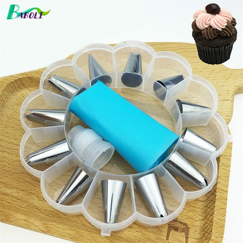 

14Pcs/Set Stainless Steel Nozzle Set With Collecting Storage DIY Cake Decorating Tips Icing Piping Cream Pastry Bag Converter