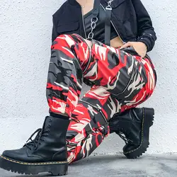 Камуфляжные хиппи брюки с высокой талией уличная молния открытый готические брюки женские карманы панелями Весна тренировочные брюки 2019