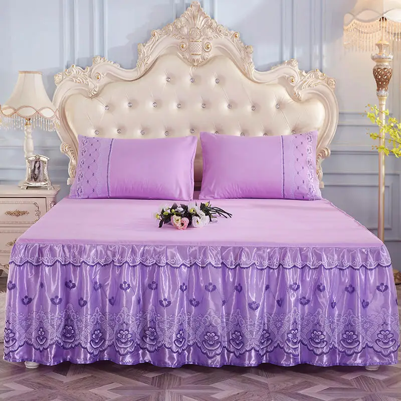 Комплект постельного белья из 3 предметов с юбкой для кровати, Комплект постельного белья для королевы, королевы, близнецов, кружевной гофрированный Комплект постельного белья