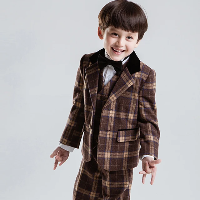 Cheap Baby Woolen Blazer Jacket sets Boys Wedding dress 3 pieces Tuxedo suit for Kids Autumn Clothes Wool Formal suit