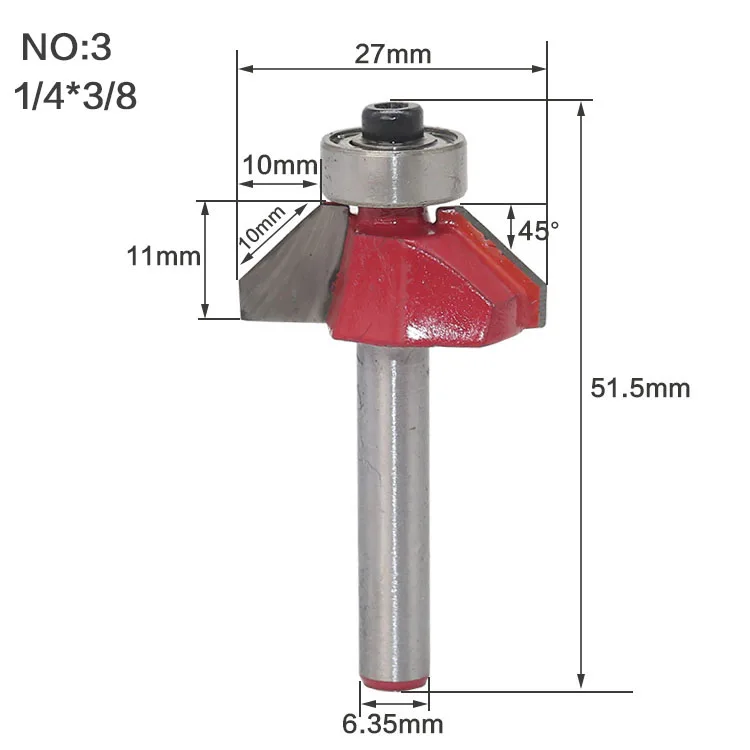 1 шт. 1/" 1/2" хвостовик 2 Флейта конский нос фаска резак древесины фрезы с подшипником C3 Карбид 45 градусов древесины фрезы - Длина режущей кромки: NO 3
