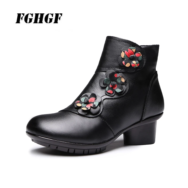 

Autumn winter genuine leather short boots and Martin boot round head women's shoes ethnic style women's boots and velvet cotton