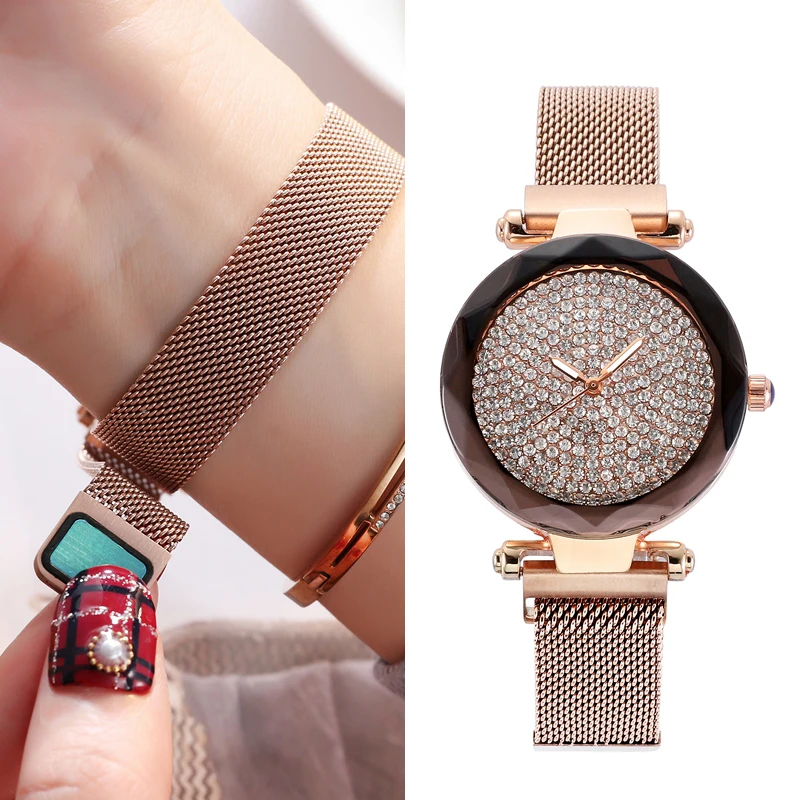 

sport ladies watch magnet mesh strap full diamond women watches bracelet quartz lady clock relogio masculino montre femme 2019