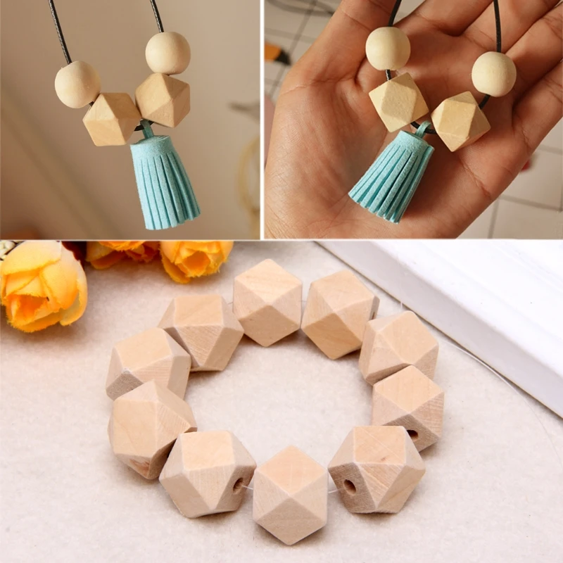 10pcs 10mm 16mm Wooden Geometric Natural Unfinished Beads For Jewelry Necklace Making