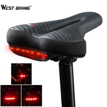 WEST BIKING Waterproof Bicycle Saddle With Bike Taillight PU Leather Bike Seat for Road MTB Bicycle Seat Bike Rear Light Saddle bike saddle with tail light mtb bike leather rail hollow gear soft bicycle taillight cycling seat saddle cover