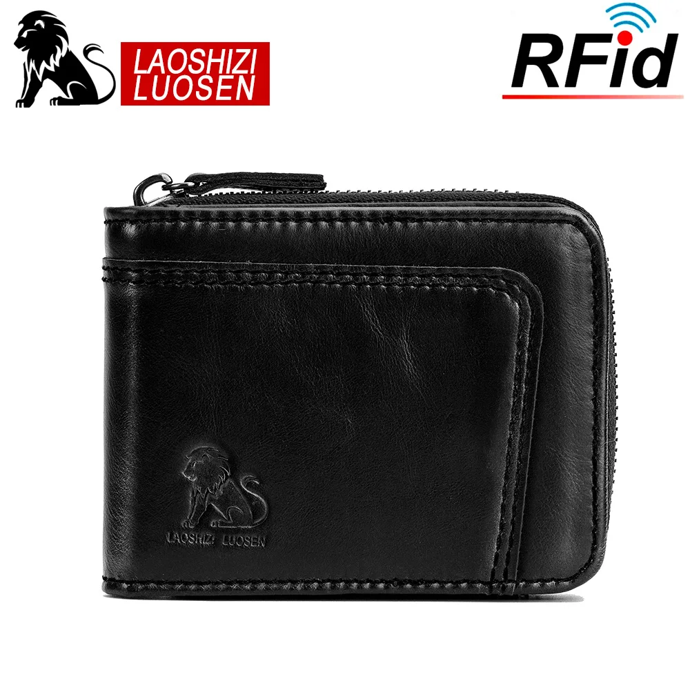 Мужской кошелек LAOSHIZI LUOSEN из натуральной воловьей кожи с отделением для