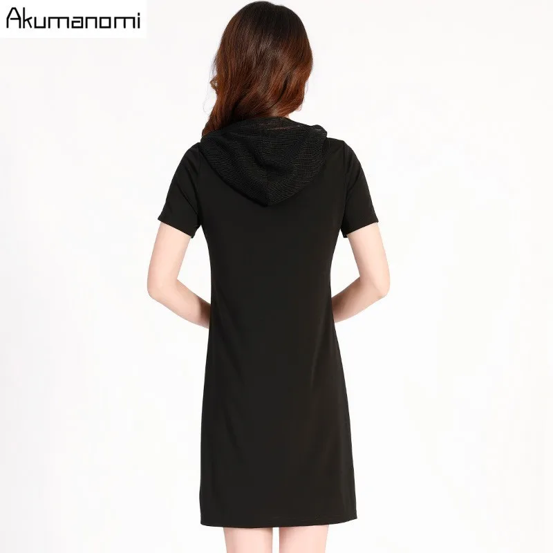 Летнее женское платье, повседневное, плюс размер, 5xl-m, черное, элегантное, с капюшоном, с коротким рукавом, с блестками, с рисунком медведя, платье, халат, vestidos