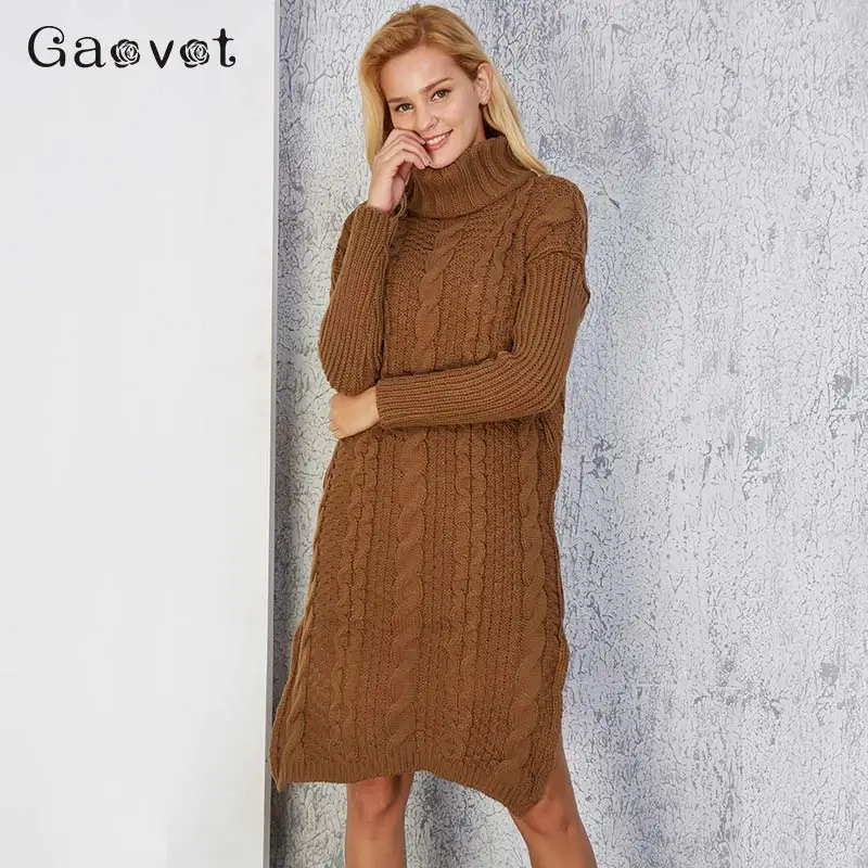 brown turtleneck sweater dress