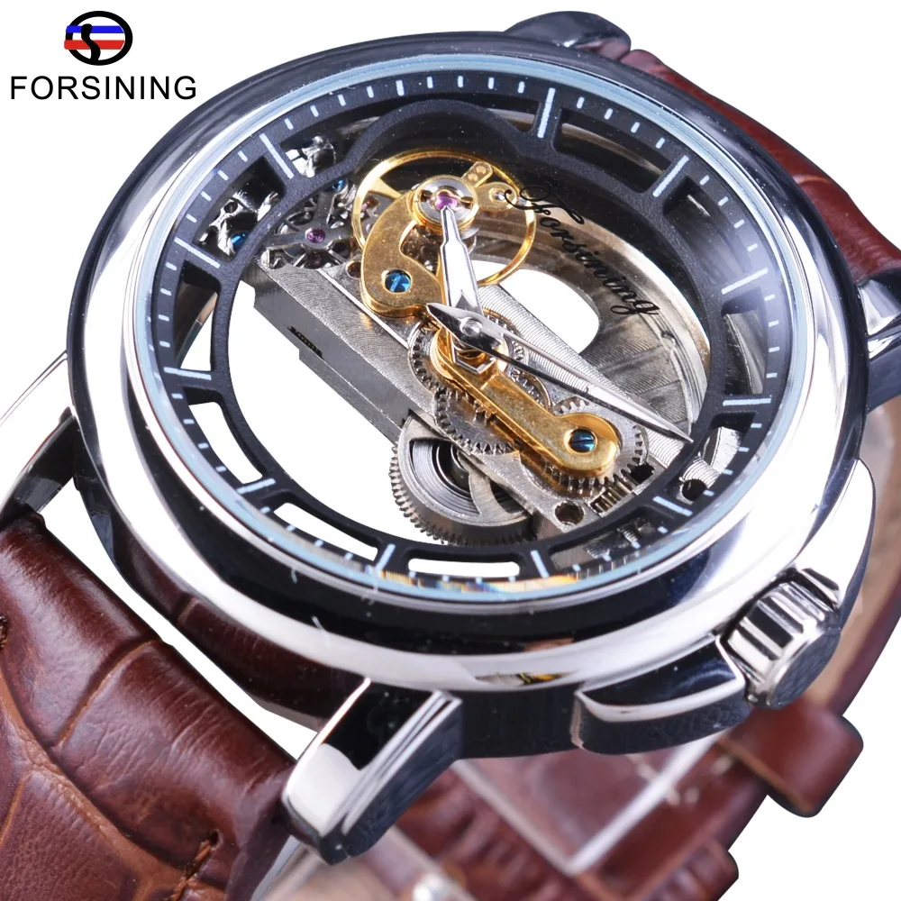 Forsining Mens Watches Top Brand Luxury Automatic Self-wind  Brown Genuine Leather Band Water Resistant Mechanical Wristwatches nsf certified brand genuine da29 00020a b refrigerator water filter for haf cin exp rf28hfedbsr rf263beaesr rf263teaesg