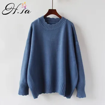 

HSA Fall Fashion Women Chic Pullover and Sweaters 2018 New Candy Color Pull Jumpers Long Sleeve Loose Oversized Sweater Shirt