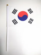Wholesale Hand wave banners South Korean small National flags of polyester materials with pole 14*21 cm