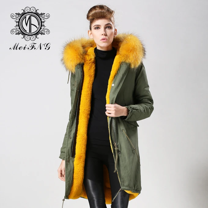 New 2016 womens winter jackets and coats parka fur collar yellow fur ...