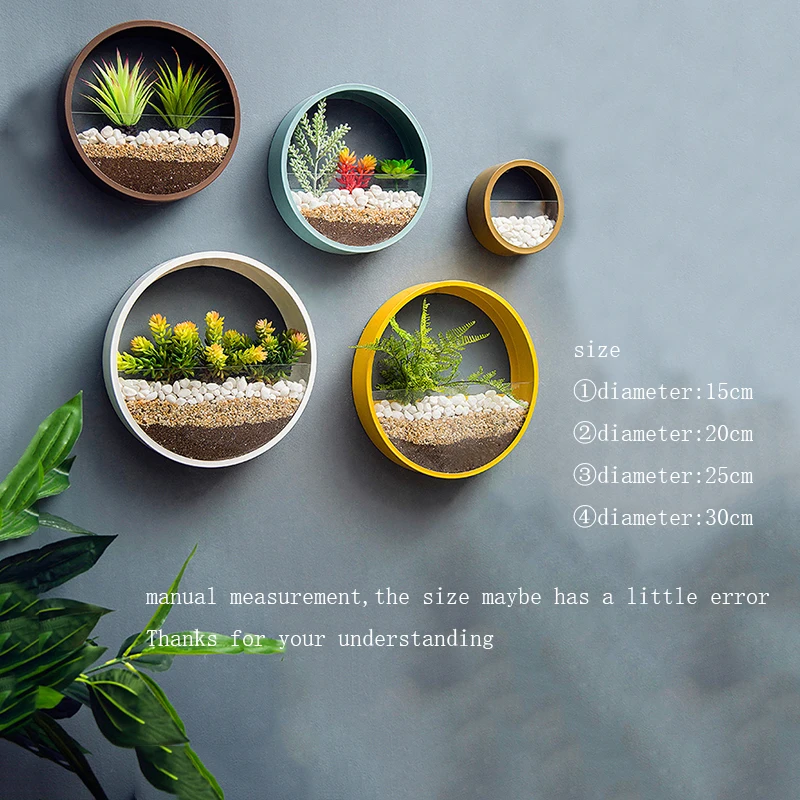 Billige Vase Metall Eisen Kunst Hängen Blume Korb Runde Form Einfarbig Wand Pflanzer Decor Schmuck Bonsai Kreative Blume Wand Vasen