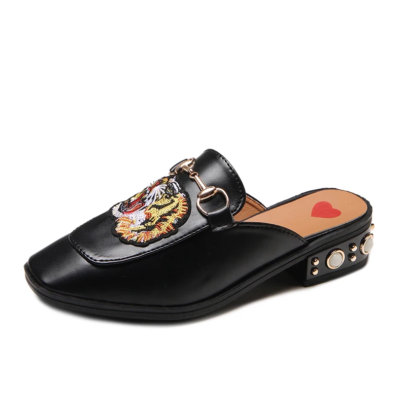 

HQFZO Soft Summer Ladies Casual Mules Shoes Woman Slides Female Shoes Outside Sandals Buckle Embroidery Decoration Heels