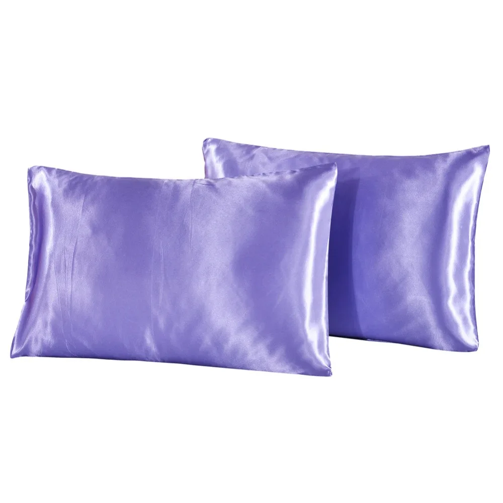 

2PC Cotton Pillow Case Black White Solid Color Satin Imitated Silk Pillow Cover One Pair US Twin Queen King Size Pillowcase
