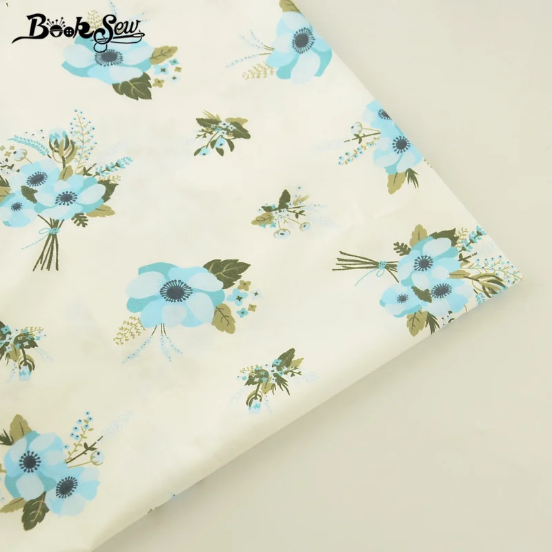 Booksew 100% Cotton Fabric Twill Blue Flower Design Soft Cloth Quilting Bed Sheet DIY Patchwork Scrapbooking Doll Home Textile | Дом и сад