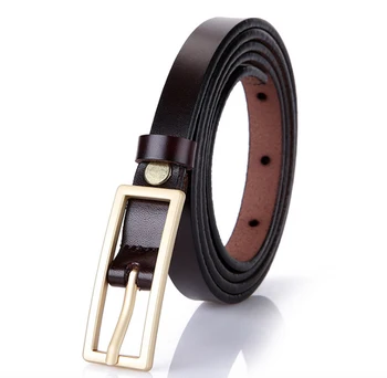 

High Quality Hot Sale Women Real Leather Metal Buckle Thin Waistbands Solid Elegant Cowskin Female Adjustable Belt
