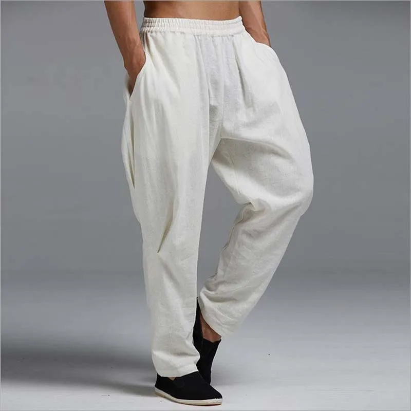 Linen Pants For Man Summer Thin Breathable Cool Pants Hip Hop Harem ...