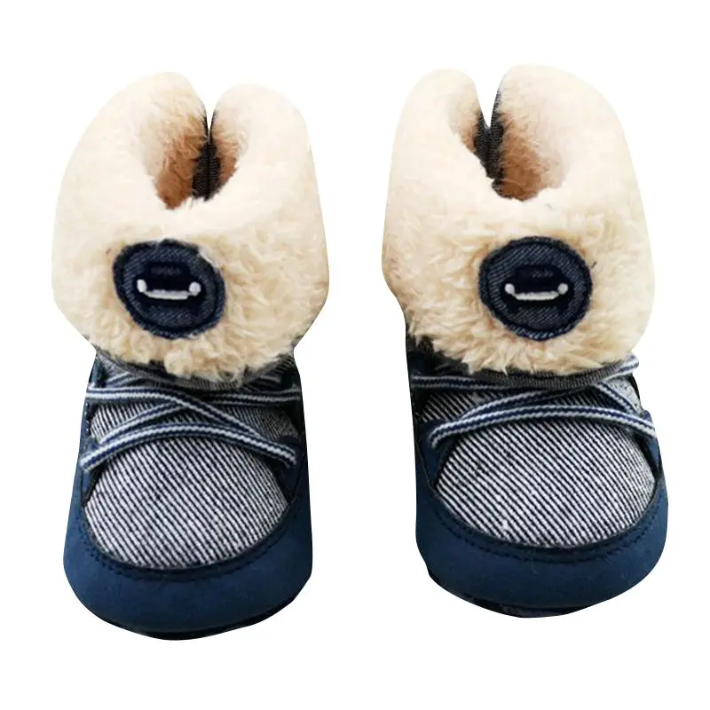 Новорожденных для маленьких девочек Теплые Зимние первые ходоки на шнуровке из мягкой SoleShoes младенческой малыша Prewalker BabyShoes