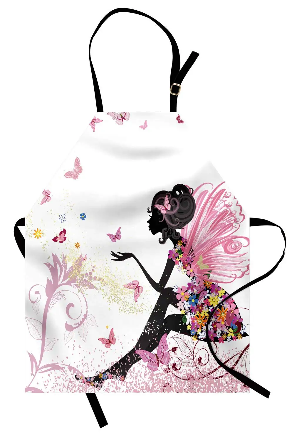 Butterfly Apron Abstract Silhouette of a Girl with Pink Wings Floral Dress Spring Fairy Women Men Kids Kitchen Pinafore | Дом и сад