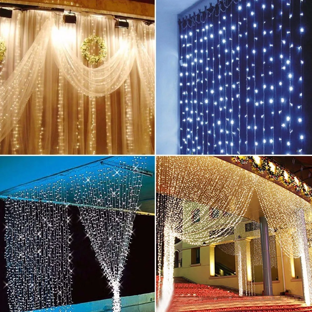 600LED 6*3m Waterfall Curtain Fairy Dreamlike Waterproof String Lights