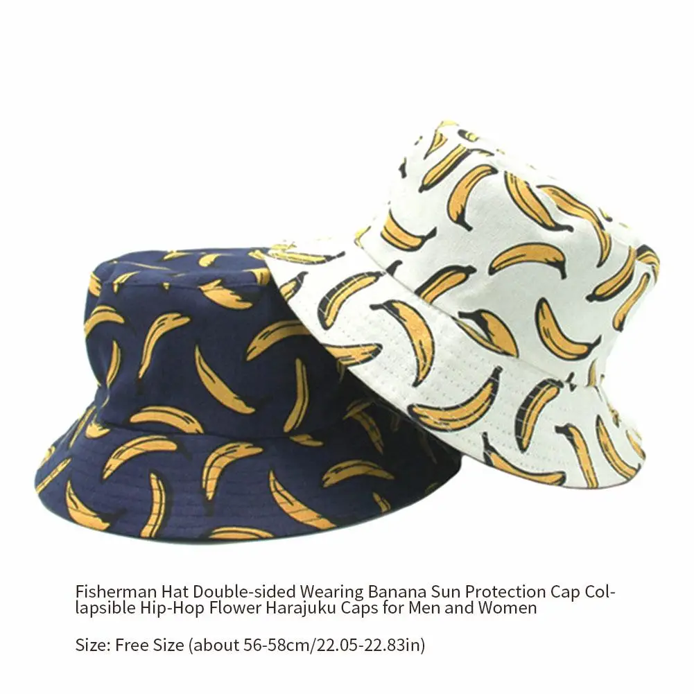 Летняя Рыбацкая шляпа Двусторонняя носить банан Солнцезащитная крышка складной Хип-Хоп печать кепки Харадзюку для мужчин и женщин