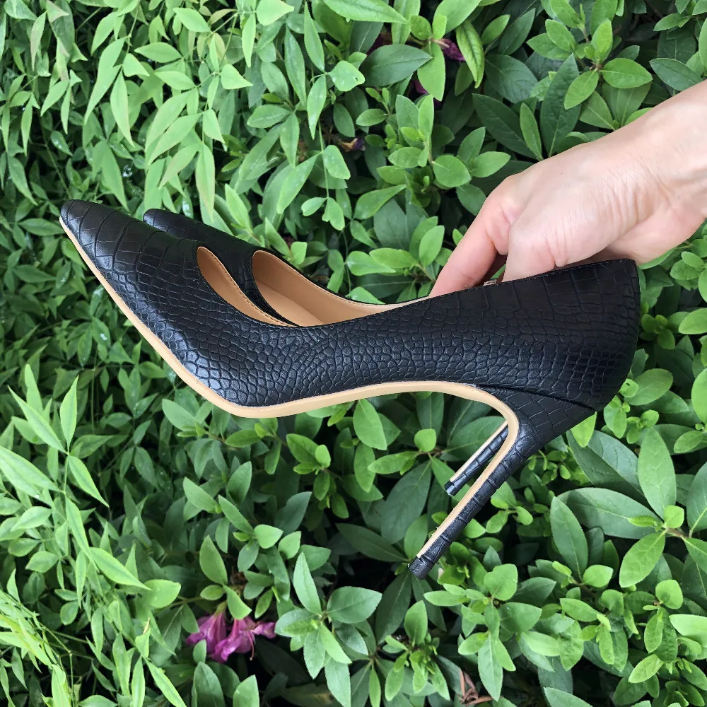Veowalk Brand Italy Style Women Classic Stiletto High Heels Ladies Sexy Sanke Patern Pointed Toe Pumps Comfort Dress Shoes Black
