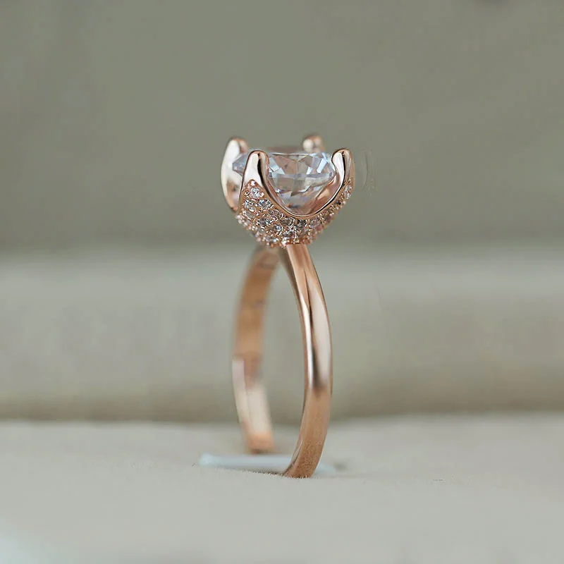 Huitan роскошное блестящее женское кольцо из розового золота цвет модное цветочное образное обручальное кольцо для девочки Новое поступление Лидер продаж