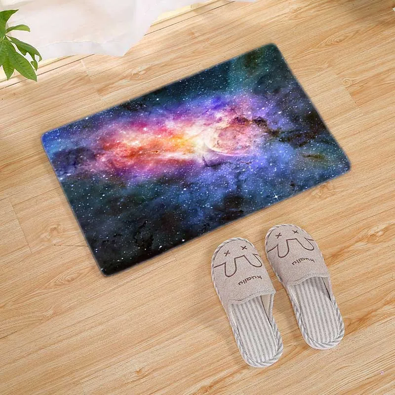 

Colorful Star Carpet Super Soft Coral Fleece Rectangular Stars Colorful Clouds Blue Purple Rings Planet Anti-slip Carpets Mat