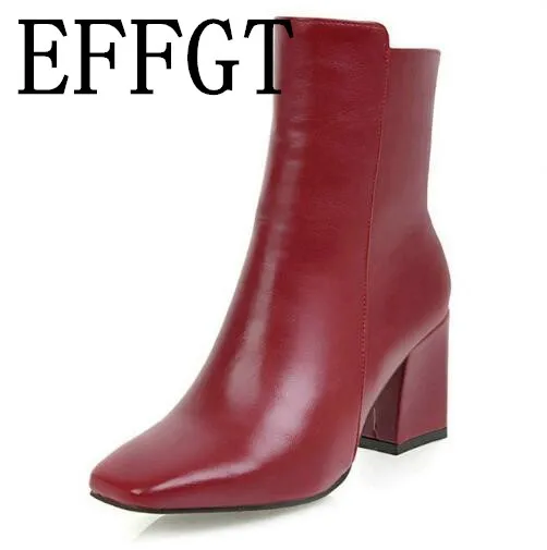 

EFFGT Fashion Women Side Zipper Comfortable high Heel Ankle Boots Fashion pointed Toe Keep Warm Winter boots women Shoes