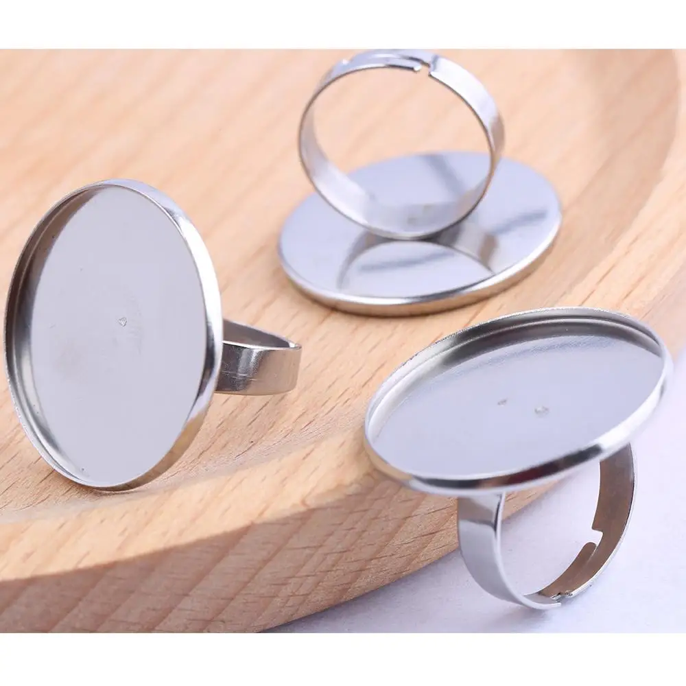 

onwear 10pcs Stainless Steel Round 25mm Cabochon ring base settings adjustable bezel blanks for rings making