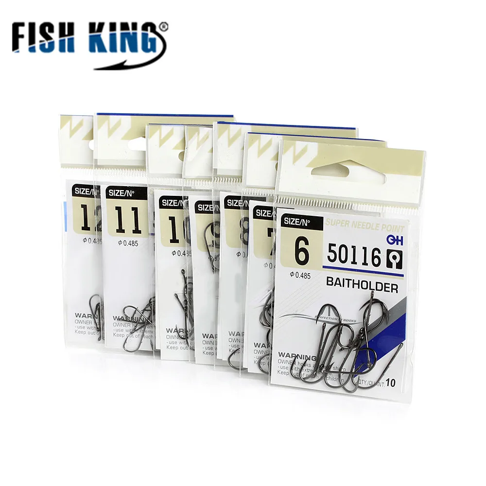 FISH KING 50 шт. Baitholder 6#-12# HardnessBrand рыболовный крючок, брендовый рыболовный крючок, рыболовные крючки, BAITHOLDER, черный цвет, джиг, большой