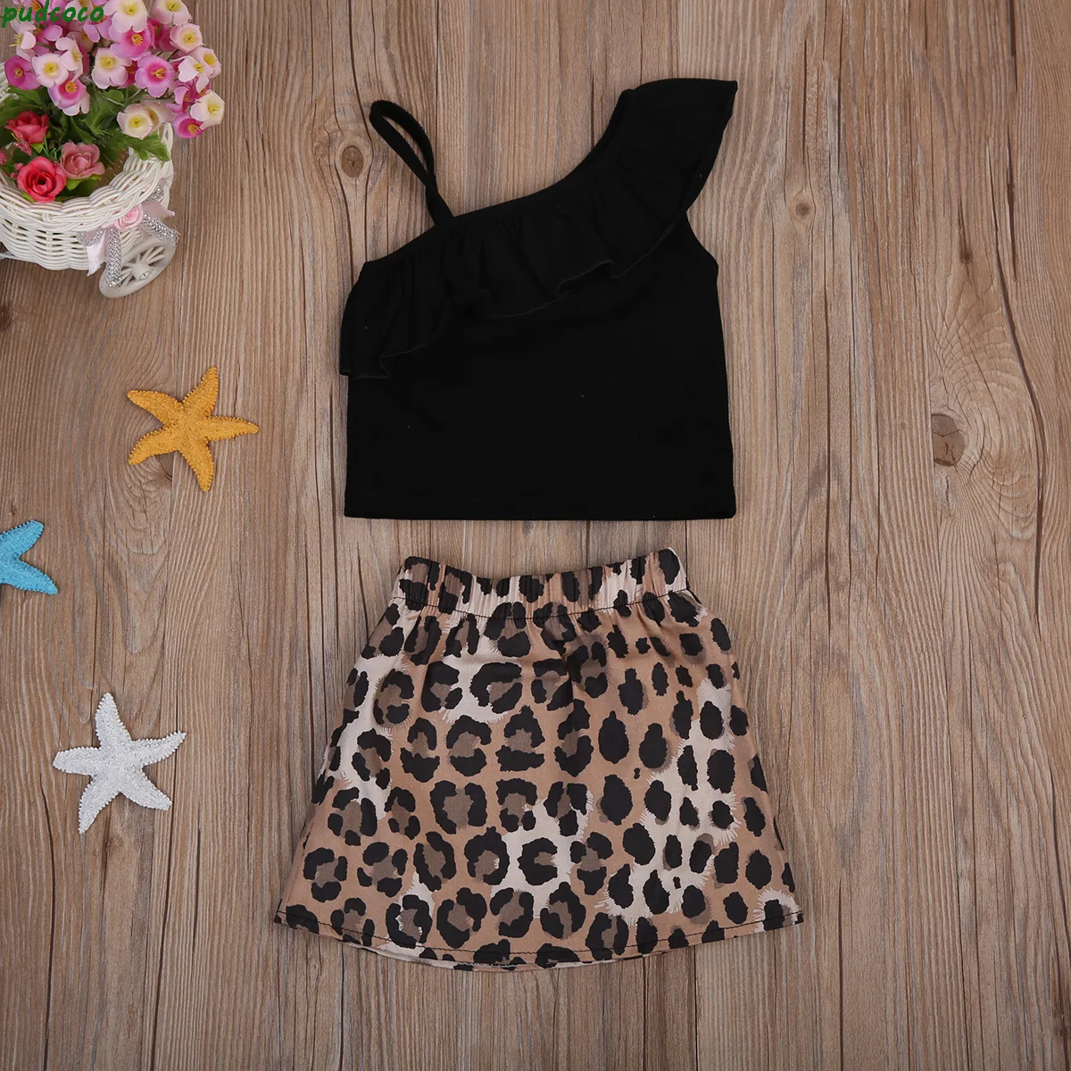 

2PCS Newborn Infant Baby Girl Clothing Sets Lovely Toddler Girls Off Shoulder Top Leopard Print Skirt Sunsuit Jumpsuit