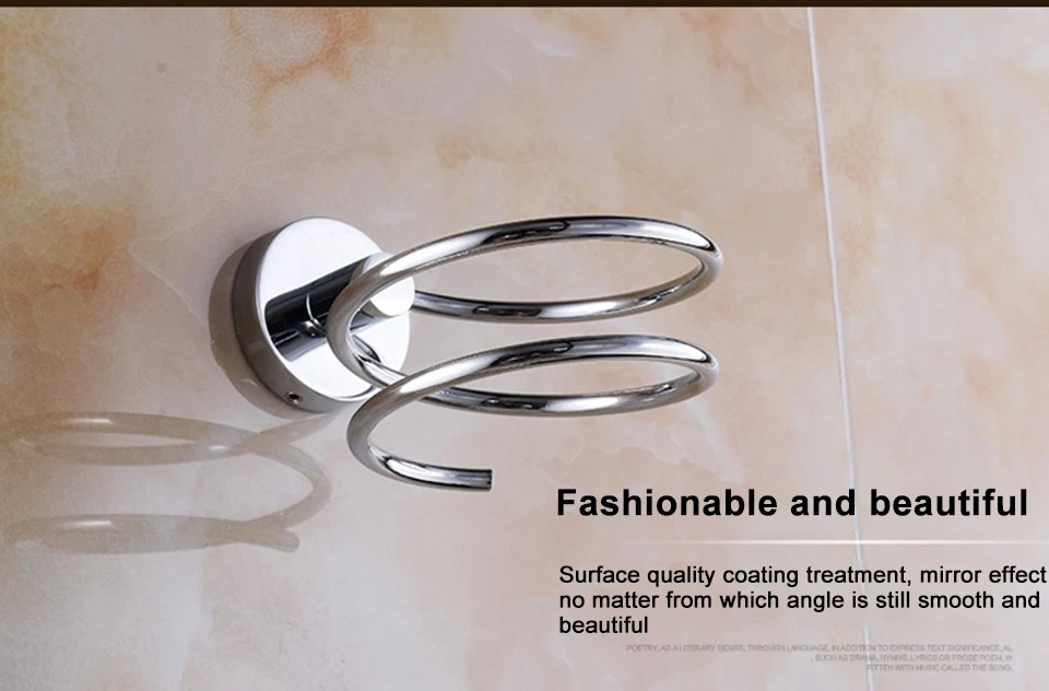 Простой стиль из нержавеющей стали хромированная отделка Фен держатель-спираль настенные полки для ванной комнаты Стеллаж для хранения аксессуары