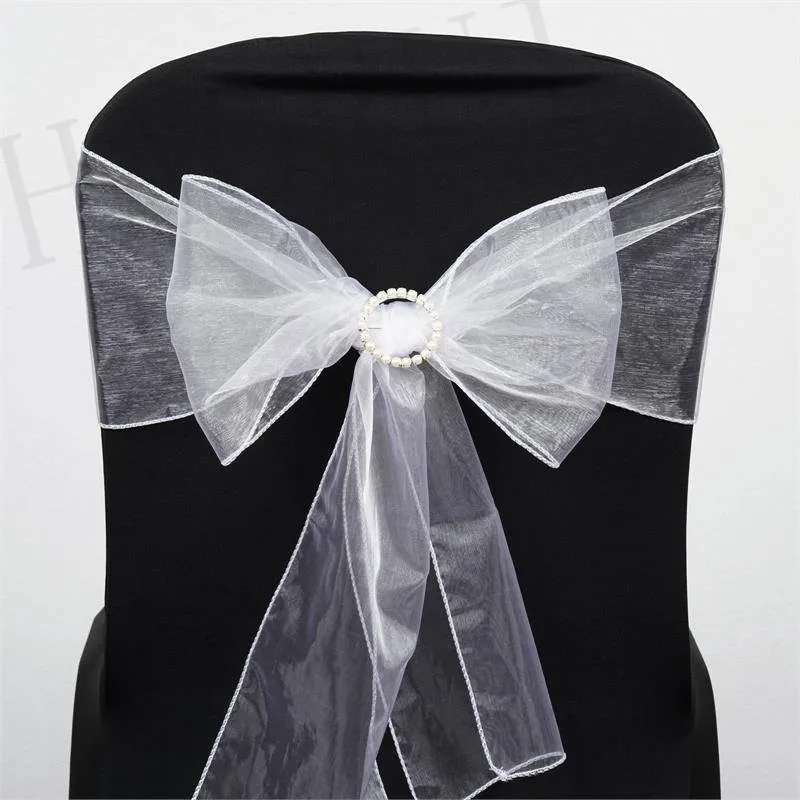 100pcs White 7"x108'' FreeShipping Organza Wedding Chiffon Stretch Chair Sashes Bows Sashes for