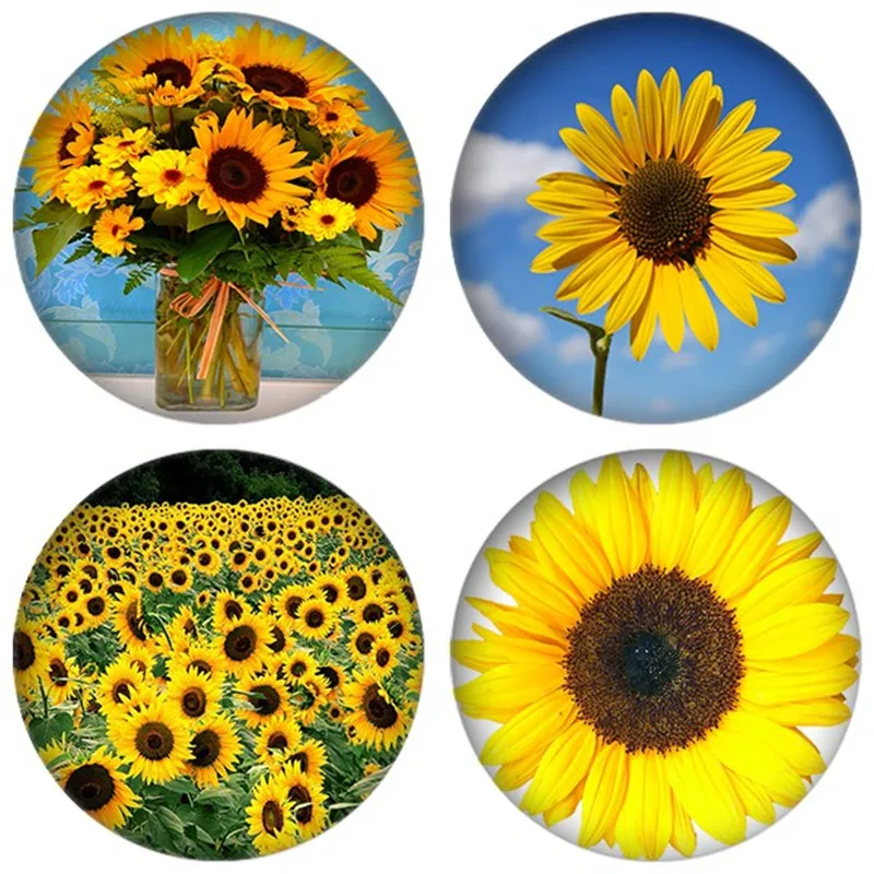 

ZDYING Beautiful Yellow Sunflower Glass Cabochon Flowers Image Glass Beads Demo Flat Back Making Findings For Earrings Keychain