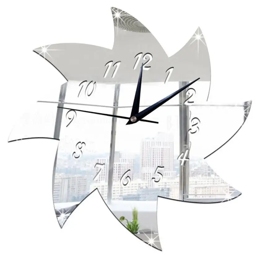Wall Clock Windmill Mirror Silver Wall Clock Modern Design Home Decor Watch Wall Sticker 5.30