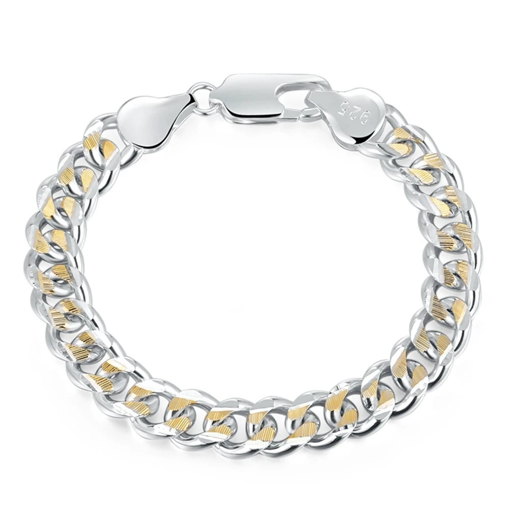 

CH003 Top Quality Silver Plated 10MM 5MM Wide Bracelets & Bangles For Men / Women Chain Link Cuff Metal Rock Punk Jewelry Gifts